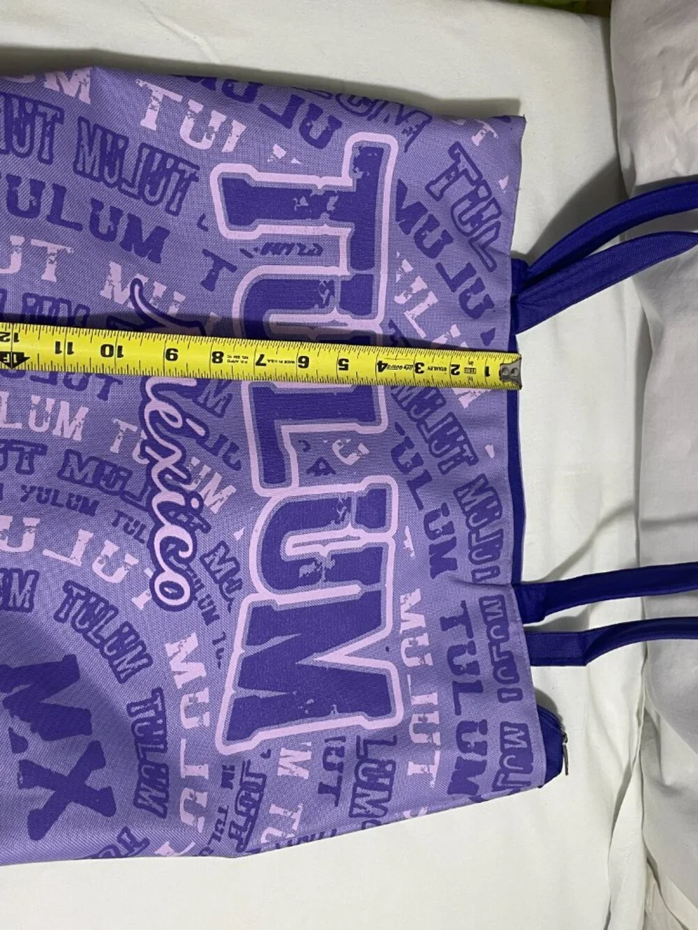 Tulum Mexico Purple Zipper Tote Bag Travel Beach Shopping Souvenir Polyester